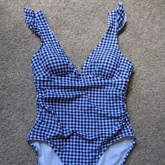 Ruffle gingham high coverage one piece swimsuit - Picture 7 of 9